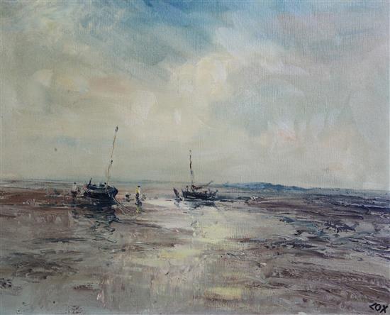 Jack Cox (1914-2007) Fishing boats at low tide, 15.5 x 19.5in.